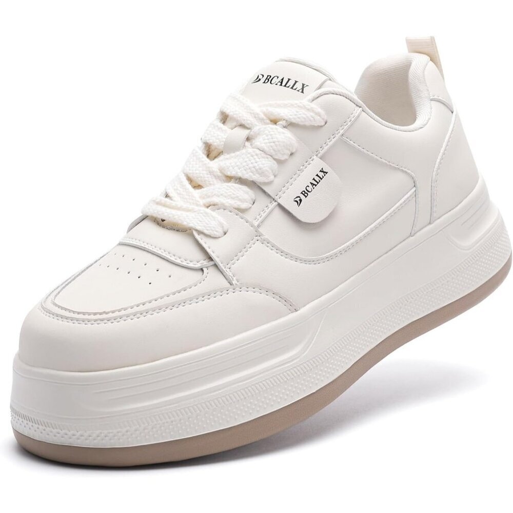Women’s Leather Beige Lace Up Lightweight Stylish Casual Sneaker Shoes